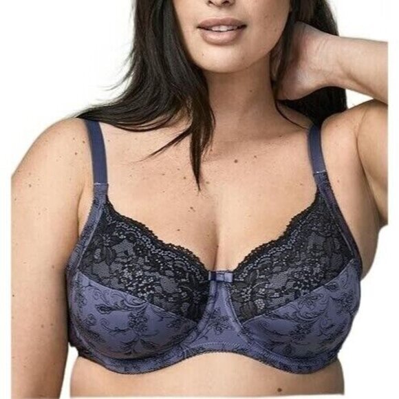 Wonderbra Plus Charcoal Printed With Black Lace Full Support Underwire Bra 40C - Picture 1 of 14